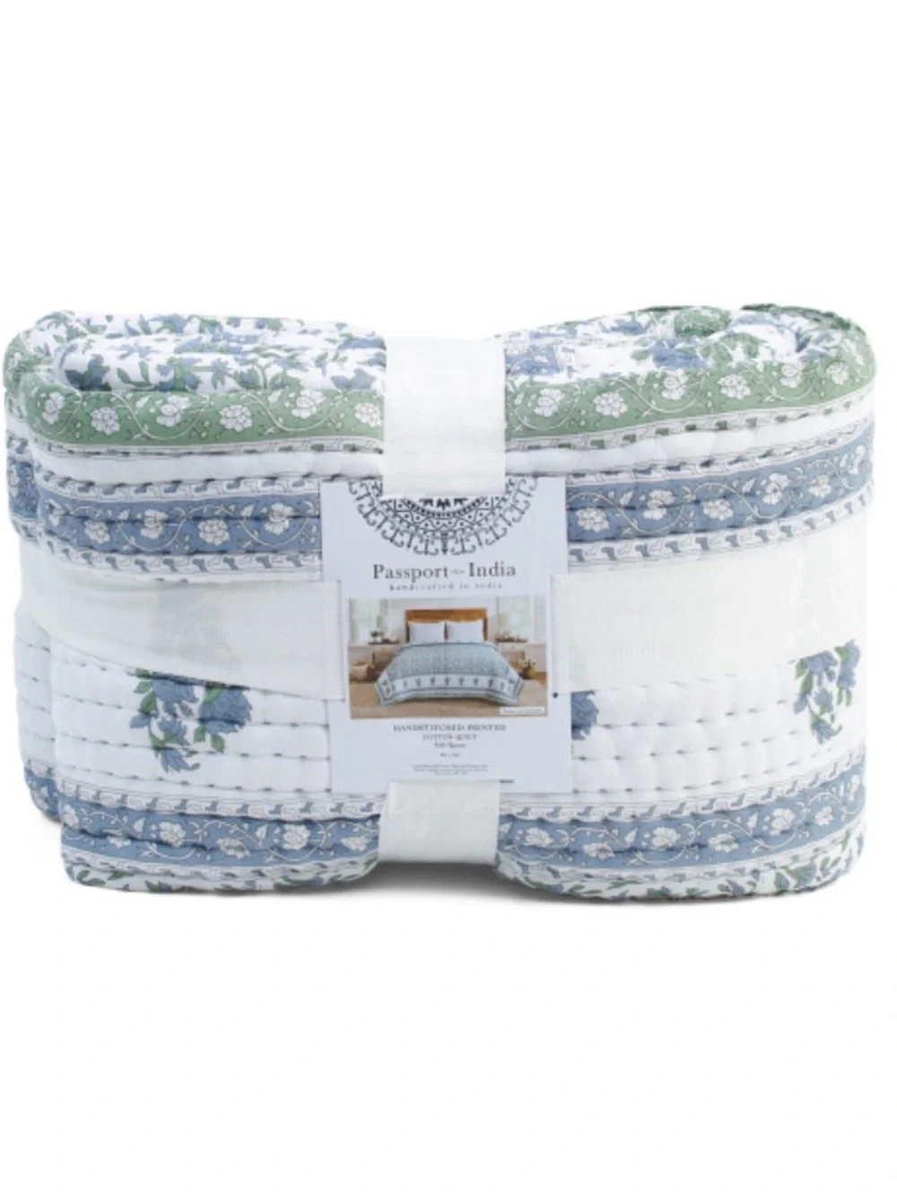 Passport Hand-Stitched Floral Quilted Bedding in Blue and Green